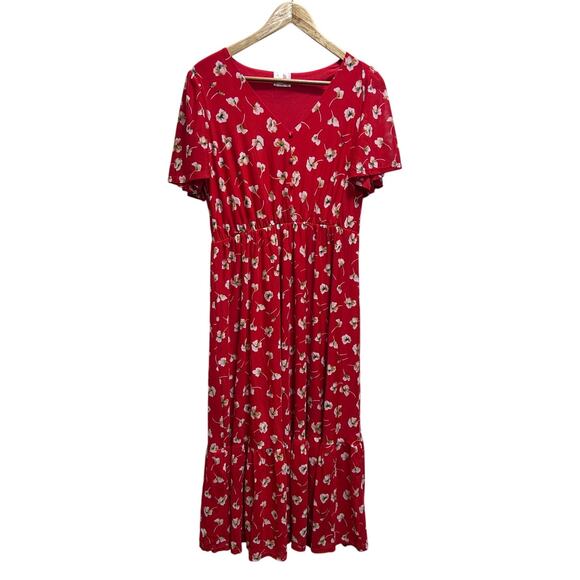 Siren Lily Dresses & Skirts - Siren Lily Red Floral Maxi Dress XL Mesh Lined Boho Prairie Peasant Cottagecore
